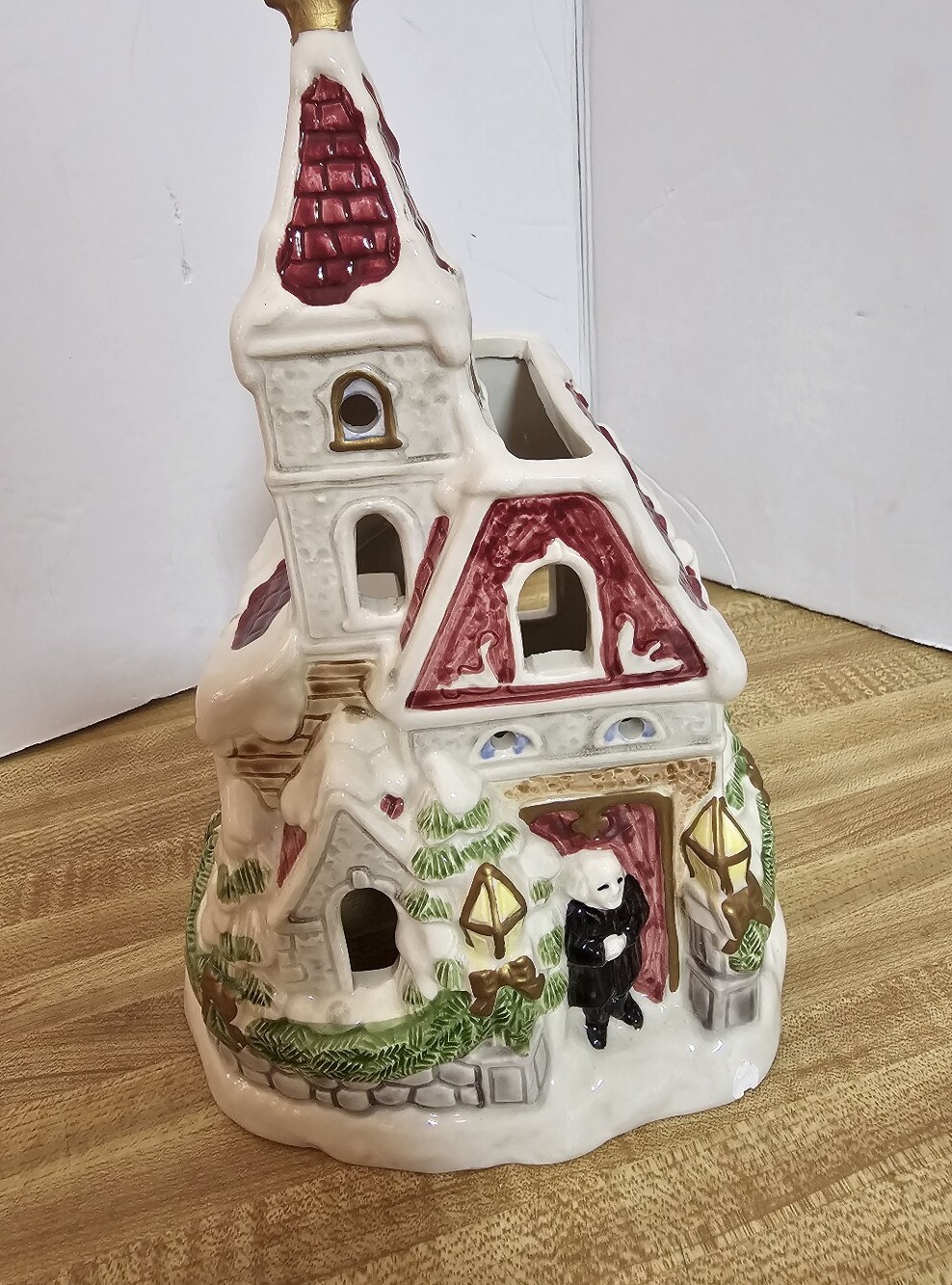 Vtg Fitz Floyd Dickens Christmas Church Votive Candle Holder Porcelain *1 Flaw